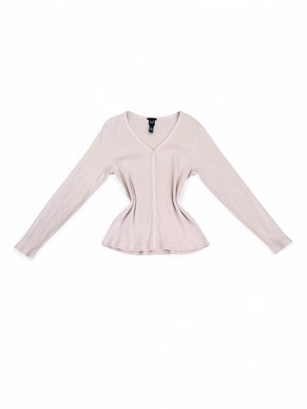 GAP Light Pink Ribbed Peplum Button-Up Top